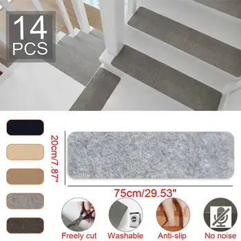 

14pcs Self-adhesive Stair Pads 20x75cm Lengthen Anti-slip Rugs Carpet Mat Sticky Bottom Repeatedly-use Safety Pads Mat for Home
