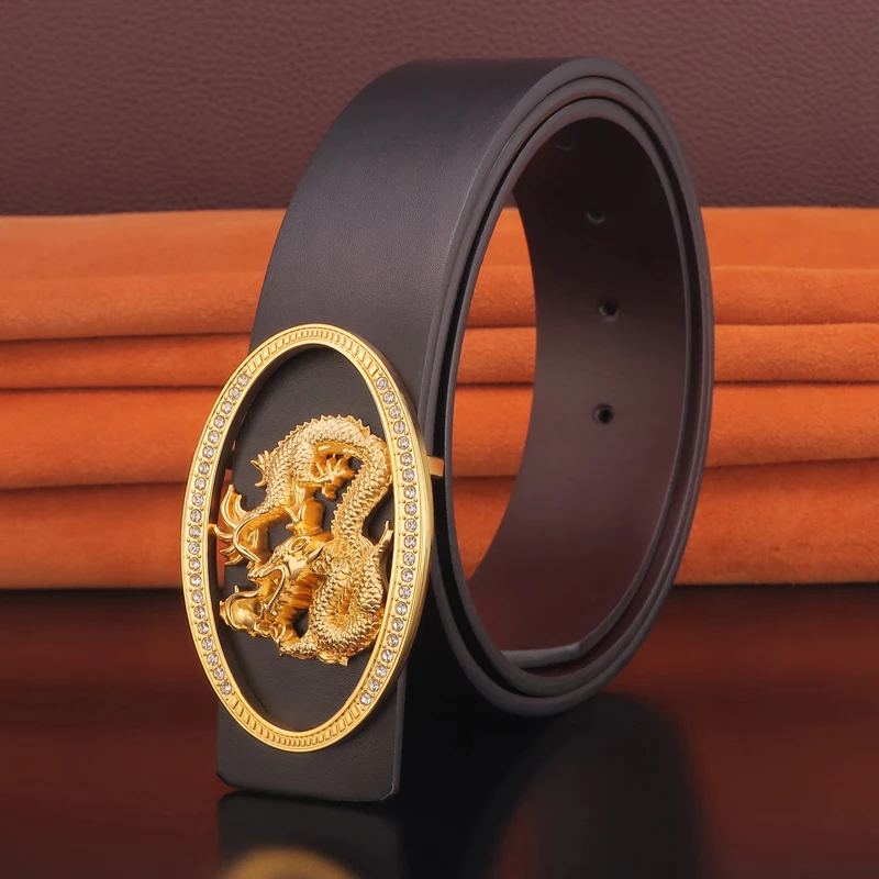 3.8 Cm Wide Chinese Dragon Copper Buckle Belt Men's Designer Belt Luxury Brand High-end Leather Fashion Belt Cowhide