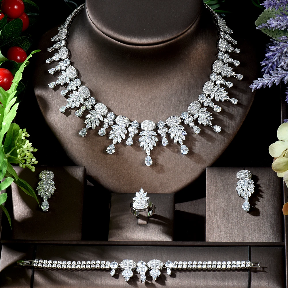 HIBRIDE Vintage Water Drop Design Bridal Necklace and Earrings Set African Jewelry Set Nigerian Wedding bijoux dubai N-238 - Image 2