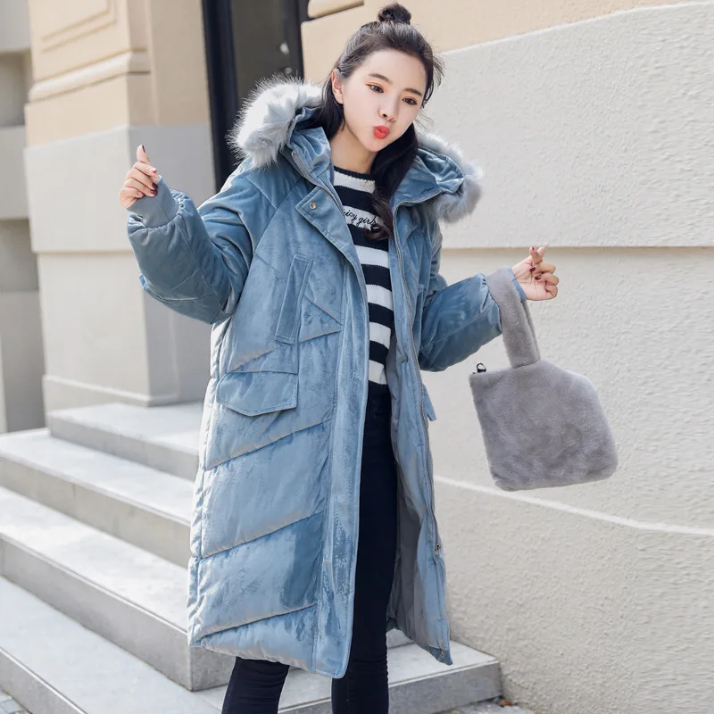 

Mid-length Trend Joint Fashion Elegant Solid Color Hooded 2018 Winter Cardigan