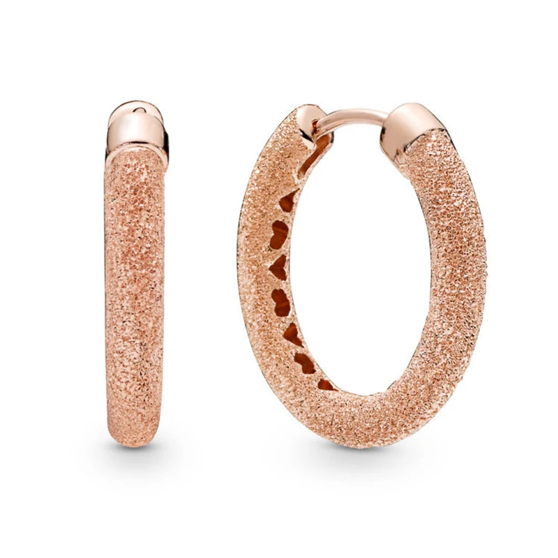 

2019 NEW 100% 925 Sterling Silver Matte Brilliance Hoop Earrings Heart Rose Gold Clear CZ Ear Studs Fit DIY GIFT Wholesale