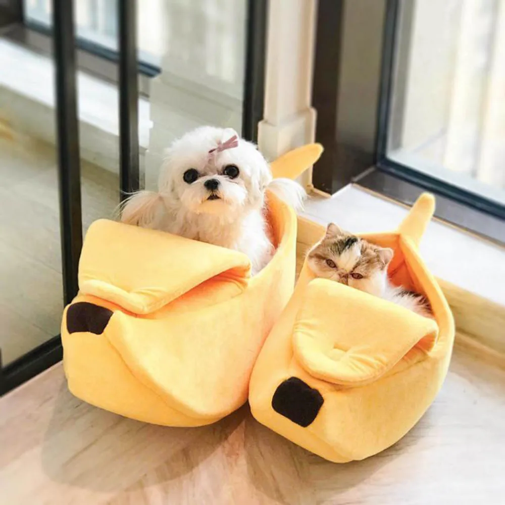 Кровать для маленьких домашних животных в форме банана дом пушистая теплая мягкая плюшевая дышащая кровать банан кошка собака кровать щенок Подушка Корзина теплая переносная