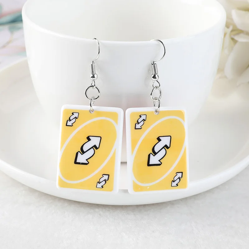 1Pair Drop Earrings  Magic Poker Game Card Crafts Dangle Acrylic Jewelry for Children and Woman