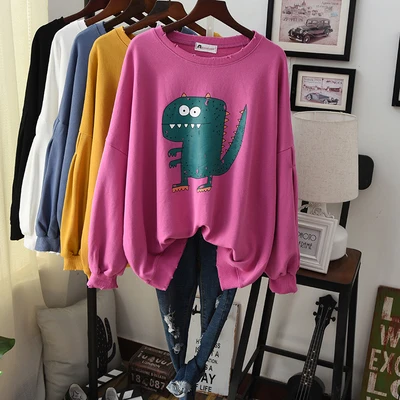 Фуксия fashion autumn funny cartoon hoodie women long sleeve quality female loose street pullover sweatshirt student cool coats - Цвет: Фуксия