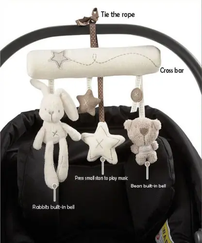 Fashion Baby Crib Stroller Bed Music Rattle Hanging Bell Rabbit Bear Star Toys Baby-car Bear 2