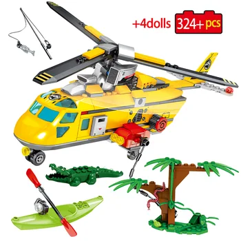 

Military Forest Jungle Rescue Station Building Blocks City Police Helicopter Car Figures Bricks Toys For Children gifts