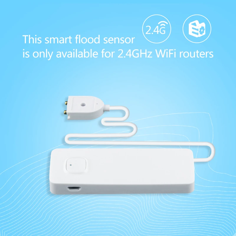 WiFi Smart Flood Sensor Water Leakage Detector Flood Overflow Alert Security Alarm System Tuya/Smart Life App Remote Control