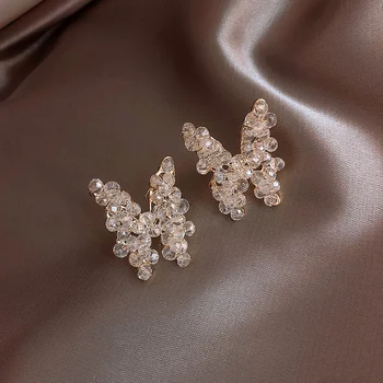 

Korea Hot Sale Fashion Jewelry Hand Woven Stereo Crystal Butterfly Earrings Elegant White Wild Earrings for women