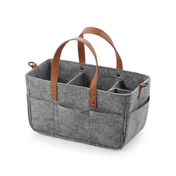 Deluxe Baby Nursery Organizer Basket with Handles - Spacious Felt Storage Caddy for Diapers and Essentials (Dark Grey)