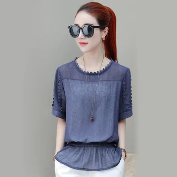 

Women Spring Summer Style Chiffon Blouses Shirts Lady Casual Short Sleeve O-Neck Chiffon Blusas Tops DF3127