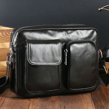 

male retro small briefcase men's shoulder bag genuine leather cross section casual small bag first layer leather Messenger bag