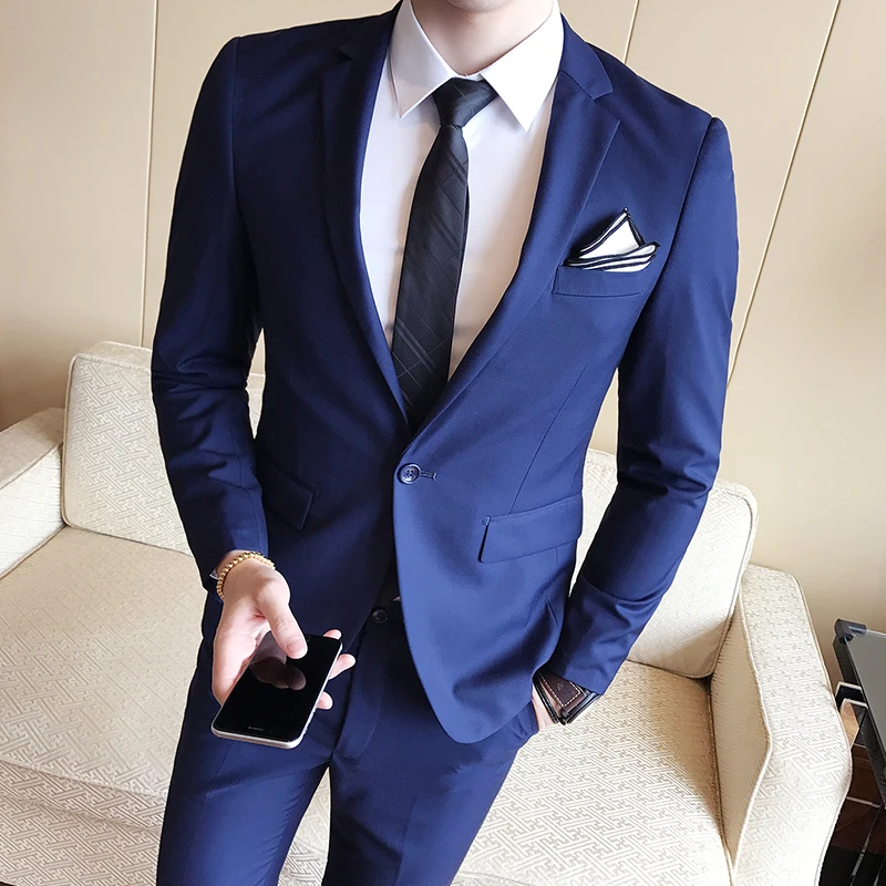 Men's Wedding Single Button Suit Tuxedo Suit Men's Slim Brand Blazer + Suit Pants Men's Two-Piece  Groom Wedding Dress Suit