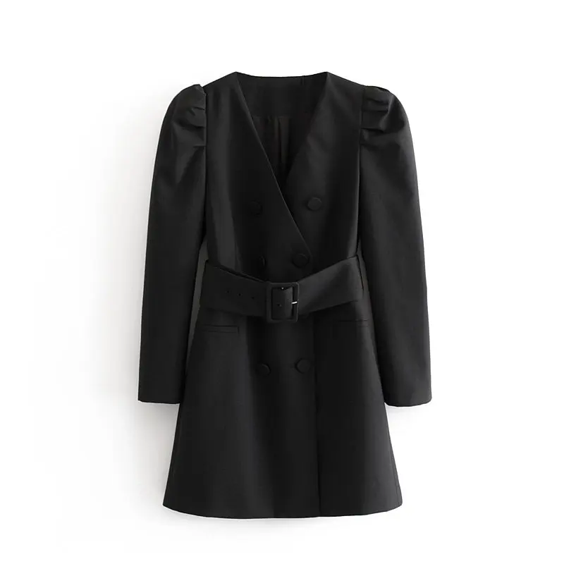 Winter Belt black blazer dress Women Elegant Double Breasted women blazers and jackets korean casual office long blazer full