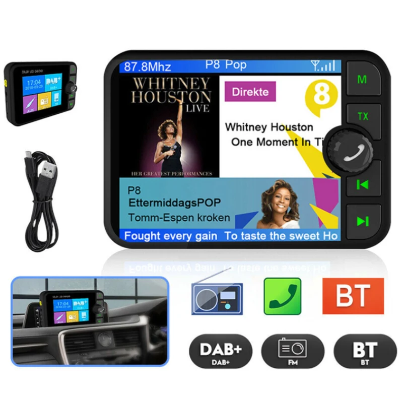 

2.4 "Car DAB + Radio Adapter Wireless LCD FM Transmitter Receiver 87.5-108MHz Cars Digital Radio MP3 Stereo Sound Transmitters