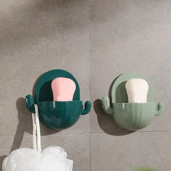 

Wall Mounted Cactus Shape Draining Soap Storage Box Storage Rack Holder Bathroom Supplies