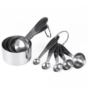 

10pcs Stainless Steel Measuring Spoon with Silicone Handle Teaspoon Coffee Sugar Scoop Cake Baking Flour Measuring Cups