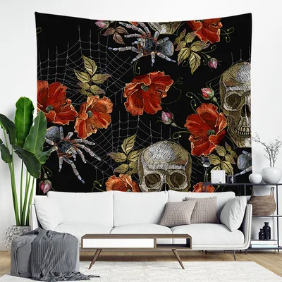 Череп гобелен Скелет Wall Art цветы для настенного декора настенный