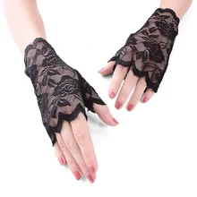 1 пара привлекательные сексуальные женские кружевные сетчатые розовые цветочные принты Свадебный вечерний костюм перчатки без пальцев-черный белый красный