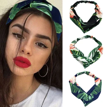 

2020 Fashion Lady Hair Accessories Turban Headbands Cross Knotted Bandanas Elastic Flower Prints Hairband Head Wrap For Girls