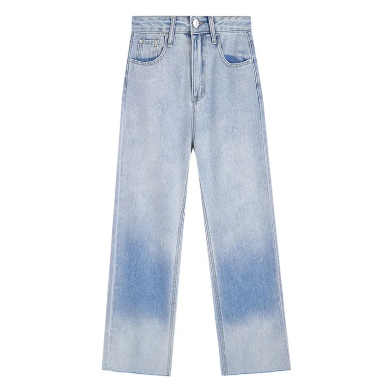 

2021 Autumn Woman Jeans High Waist Fashion Baggy Casual Straight Denim Pants Vintage Gradient Colour Wide Leg Mom Denim Trouser