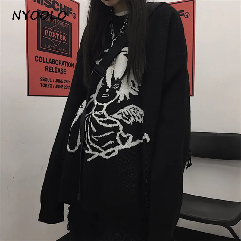 NYOOLO, осенний, зимний, уличный, ангел, жаккардовый, вязаный свитер, Повседневный, длинный рукав, Круглый ворот, пуловер, утолщенный, теплый свитер для женщин, мужчин, Топ