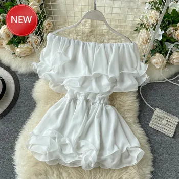 

Tops Women 2020 Casual Fashion Ruffled Slash Neck Chiffon Blouse Slim Waist Peplum Style Chiffon Top