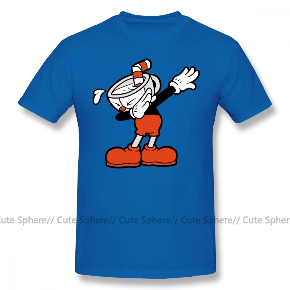 Cuphead футболка Cuphead Dab футболка Милая Мужская футболка хлопковая Пляжная футболка с коротким рукавом большого размера с принтом - Цвет: Blue