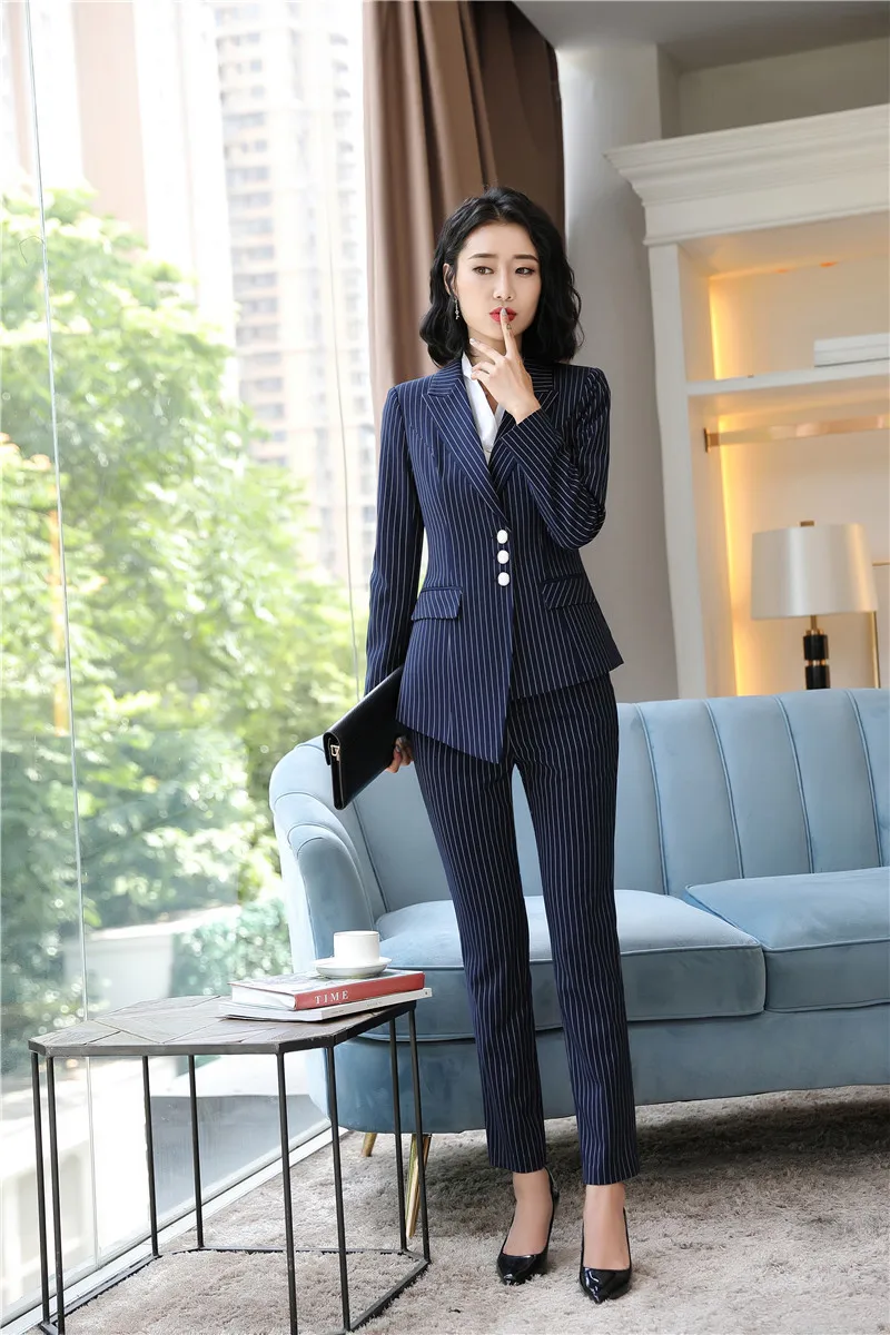 Формальные полосатые женские офисные блейзеры для женщин, профессиональные деловые костюмы с брюками и пиджаками, пальто, брючные костюмы