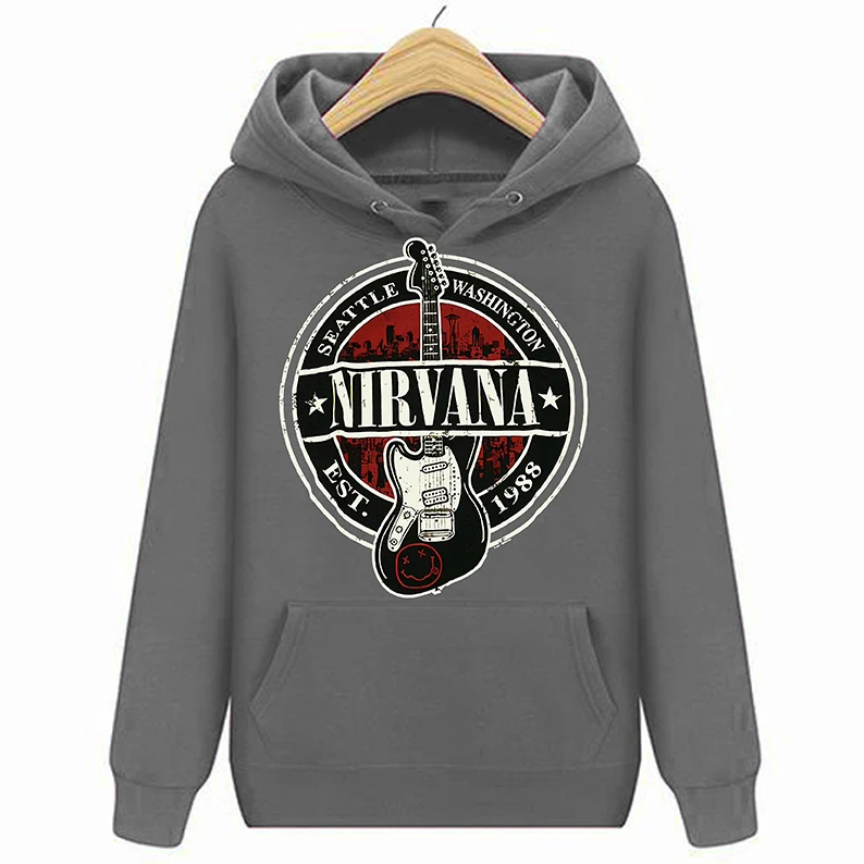 Темно-серый NIRVANA толстовки кофты Est 1988 Марка с гитарой новые аутентичные S M L XL 2XL - Цвет: Темно-серый