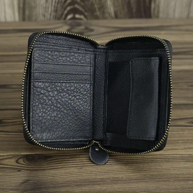 Short Organizer Wallet Man With Zipper Around Genuine Leather Male Coin Purse Crazy Horse Leather Card Holder For Boys Vintage Short Organizer Wallet Man With Zipper Around Genuine Leather Male Coin Purse Crazy Horse Leather Card Holder For Boys Vintage