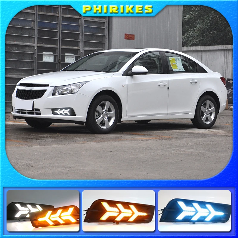 2PCS DRL Daytime Running Light fog lamp cover with yellow turn signal For chevrolet cruze 2009 2010 2011 2012 2013 2014 |