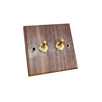 

1-4 Gang 86 Toggle Switch Home Improvement Black Walnut Wood Brass Lever 2 Way Retro Switch 15A Hotel Homestay Switch