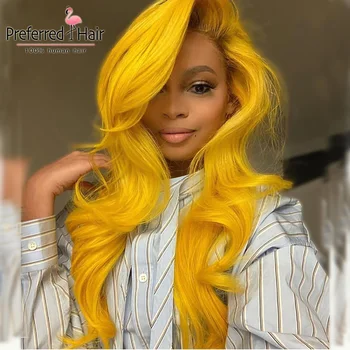 

Preferred 150% Yellow Human Hair Frontal Wig Brazilian Remy 13x6 Lace Front Wig Ombre Preplucked Transparent Lace Wigs For Women