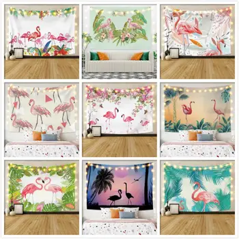 

Cassisy Fashion Tapestry Flamingo Cartoon Tropical Leaves Green Summer Beach Party Wall Hanging Celestial Beach Towel Dorm Decor
