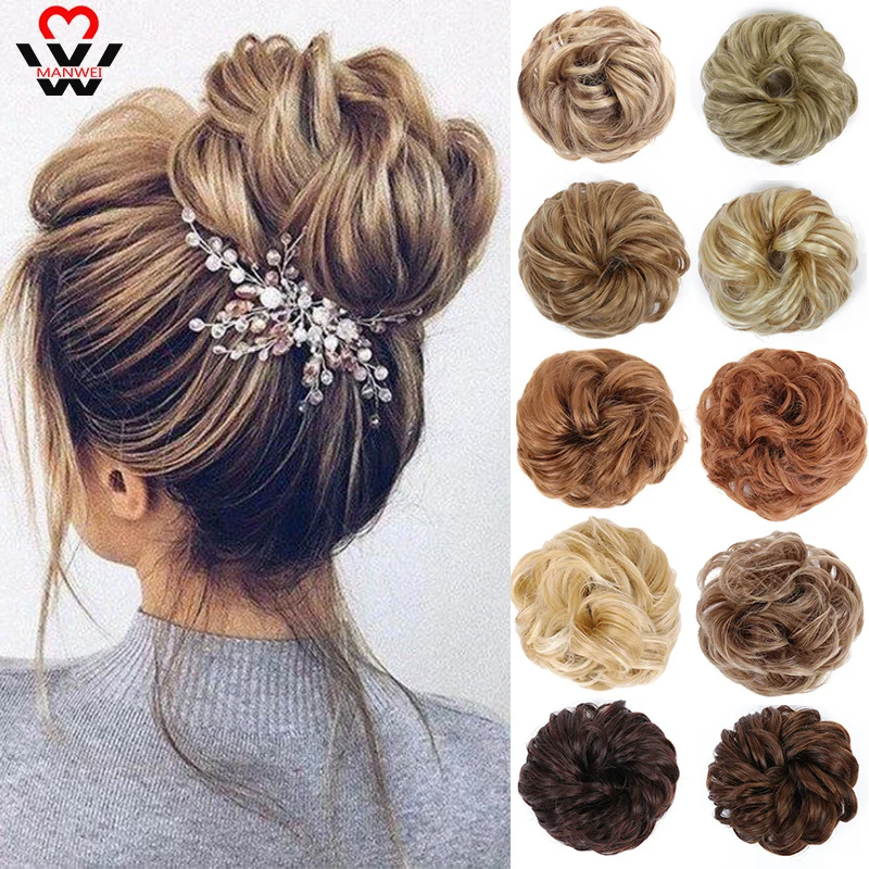 

MANWEI Messy Hair Bun Extensions Curly Wavy Hair Scrunchies Synthetic Chignon Hairpieces Synthetic Donut Updo Hair for Women