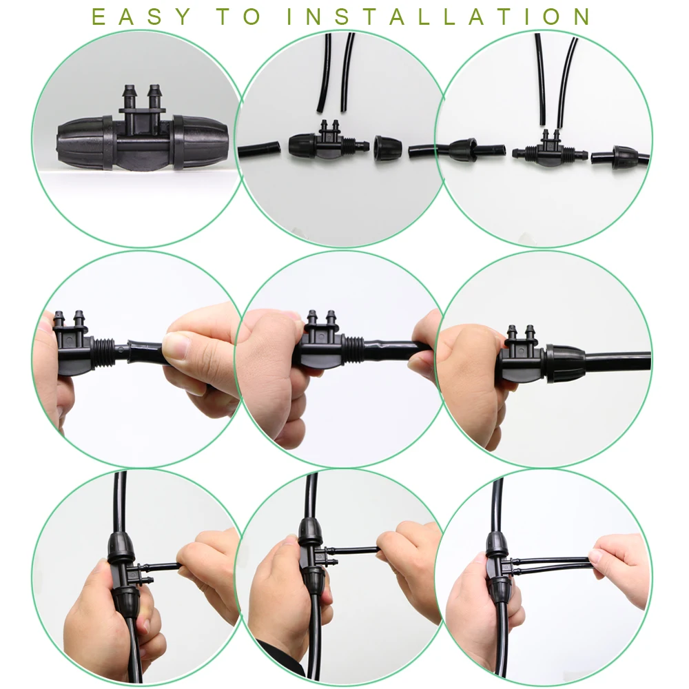 RBCFHI Garden 3/8" To 1/4" Hose Connector 8/11 To 4/7mm Barbed Lock Tee Straight Elbow End Plugs Pipe Adapter Irrigator Fitting 4