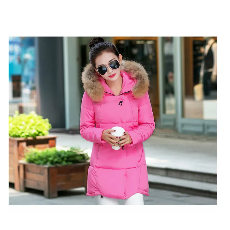 Женское пальто с меховым воротником теплая утепленная куртка Женский пуховик большой размер, для беременных куртка женская верхняя одежда для беременных зимняя - Цвет: Rose red