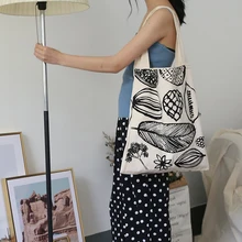 Холщовая женская сумка через плечо, шикарная хлопковая ткань с принтом, Эко сумки для покупок, большие дамские сумки, Ins, многоразовая пляжная сумка для покупок