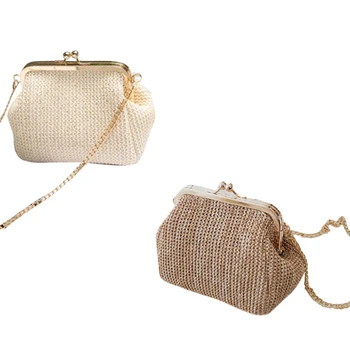 

2Pcs Small Crossbody Boho Bags for Women Evening Clutch Bags Hasp Ladies Handbag Female Straw Beach Rattan Women Messenger Bag -