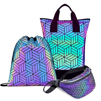 

Luminous Unisex Sports Holographic Roll top Large Space Backpack Geometric Fashion Reflective Set