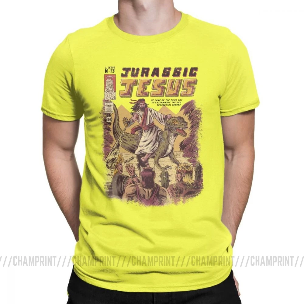 Мужские футболки Jurassic Jesus, японское аниме, манга, футболки, драконы, монстр, ретро топы Games, Harajuku, уличная одежда, футболки - Цвет: Цвет: желтый