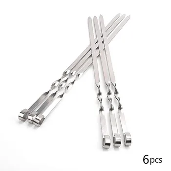 

6PCS Roasting needle Food Camping Picnic vegetable Needle BBQ Barbecue Stainless Steel Grilling Kebab Flat Skewers