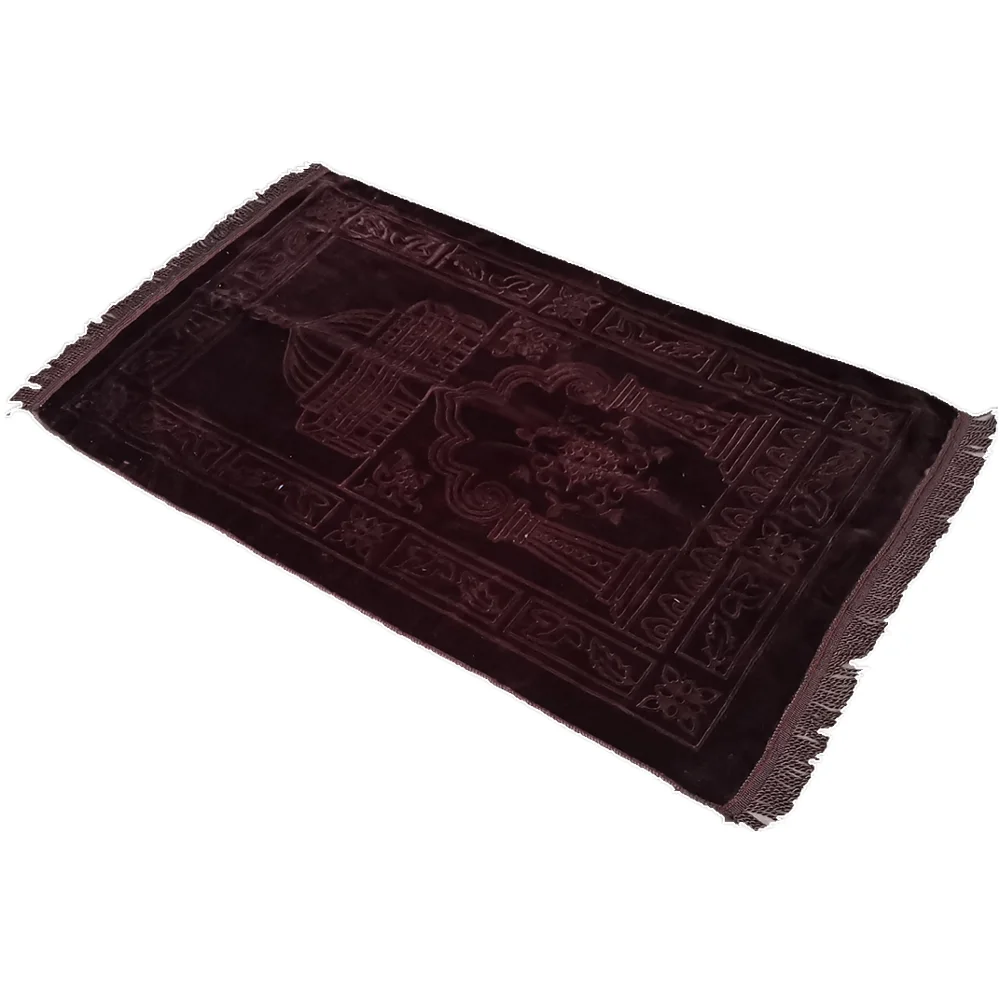 Plain Muslim Prayer Rug - Plush Raschel Fabric - Features Rectangle Design & Fringes On Both Sides - Islamic Prayer Mat 65×110CM-3