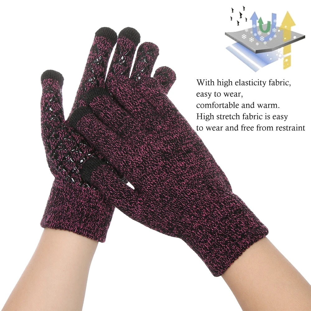 Knitted Thickened Stretchy Mittens Gloves Winter Warm Touch Screen Gloves Thermal Casual Covered Finger Halter Glove Accessories