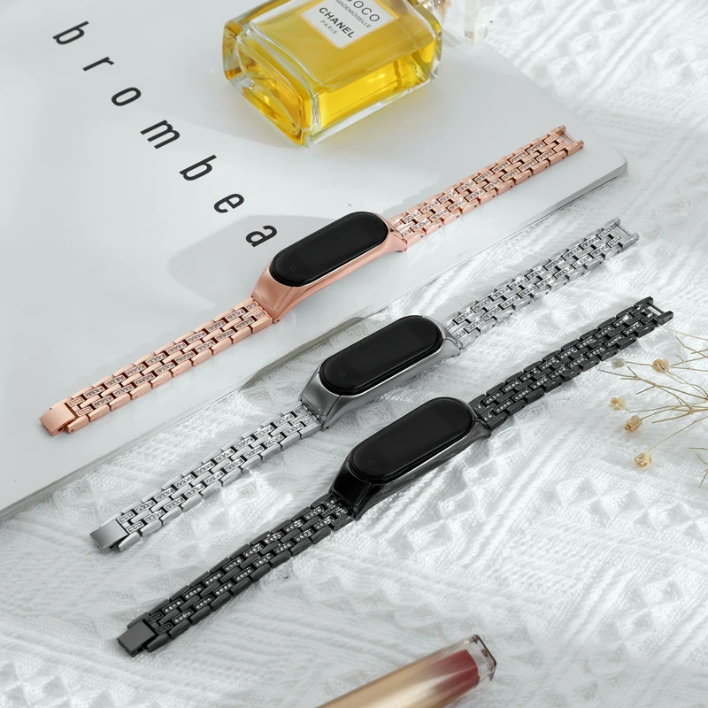 for Mi Band 5 4 3 6 Strap Compatible Xiaomi Mi Band 5 Strap Metal Stainless Steel Miband 6 Wristband Bracelet Global Version NFC