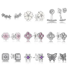 Новые стерлингового серебра 925 Вечная элегантность оригинальные серьги с прозрачными CZ забудьте меня не серьги-гвоздики подходит для "сделай сам"