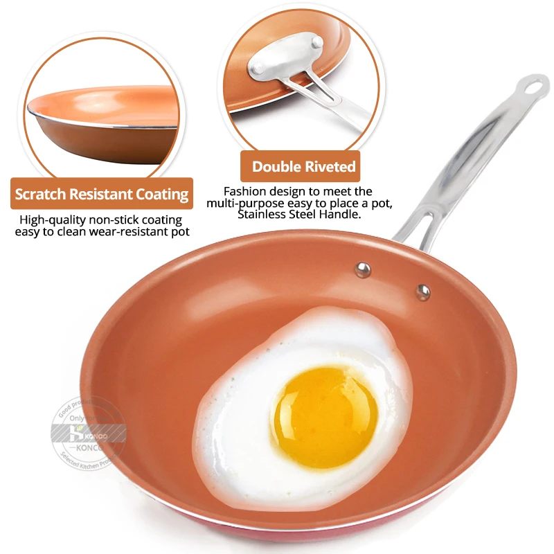 Comprar Sartenes y sartenes de cobre antiadherentes KONCO con recubrimiento cerámico horno de inducción olla de cocina antiadherente sartén utensilios de cocina