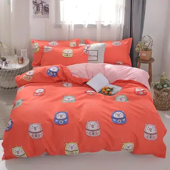 

50Cartoon pig bed linens cute animal bedding set duvet cover set bed sheet quilt cover for kid orange pink piggy queen king size