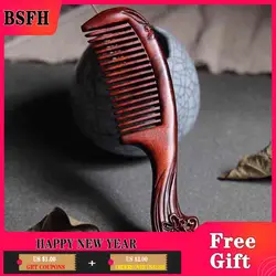 Red Sandalwood Antique Carved Wood Comb Hand-polished Anti-static Anti-entanglement Small Gift Massage Modeling Tool Barber