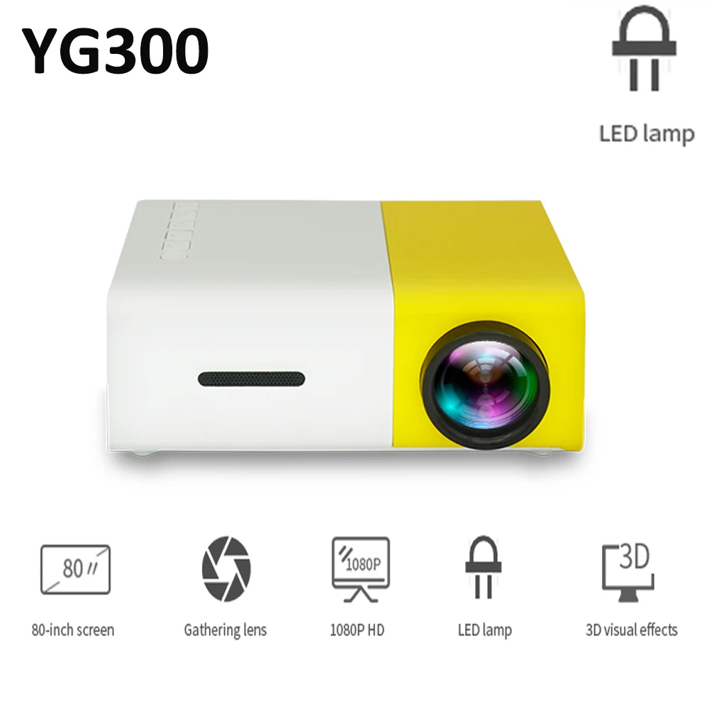 YG300 проектор 320x240 пикселей 600 люмен проектор экран 80 дюймов светодиодный проектор Объектив 3,5 мм аудио HDMI светодиодный мини-проектор